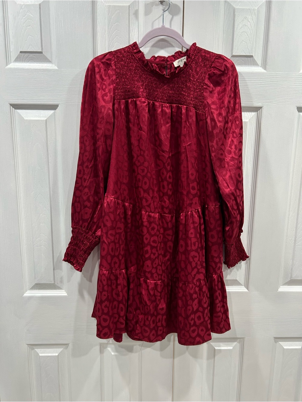 Umgee Red Long-Sleeve Tiered Dress with Smocked Yoke